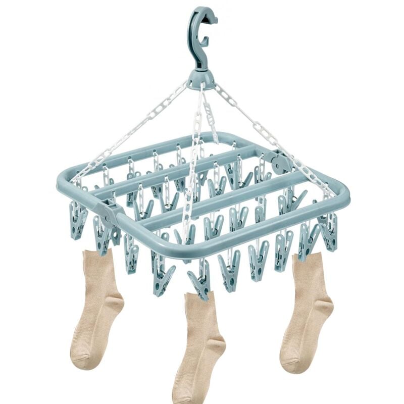 Socken-Trockenständer mit 32 Klammern, Wäscheleine zum Aufhängen von Unterwäsche, Socken, Babykleidung und Handtüchern für drinnen und draußen