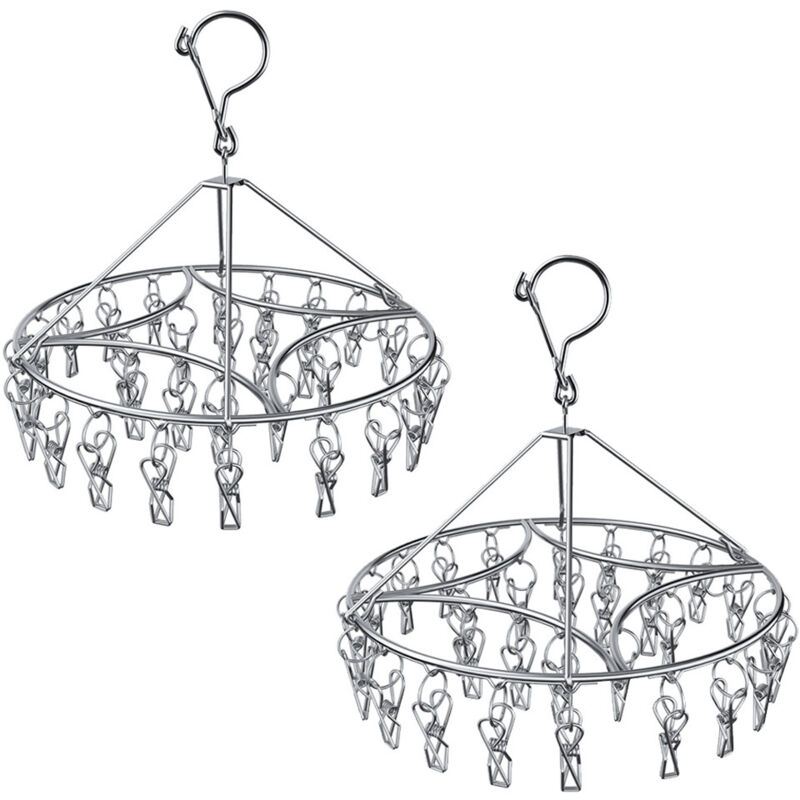 Sockentrockner, 2 Pcs Edelstahl Sockenbügel,, 24 Clips Unterwäschebügel, Drehhaken, Kleiderbügel zum Trocknen von Handtüchern, bhs, Dessous,