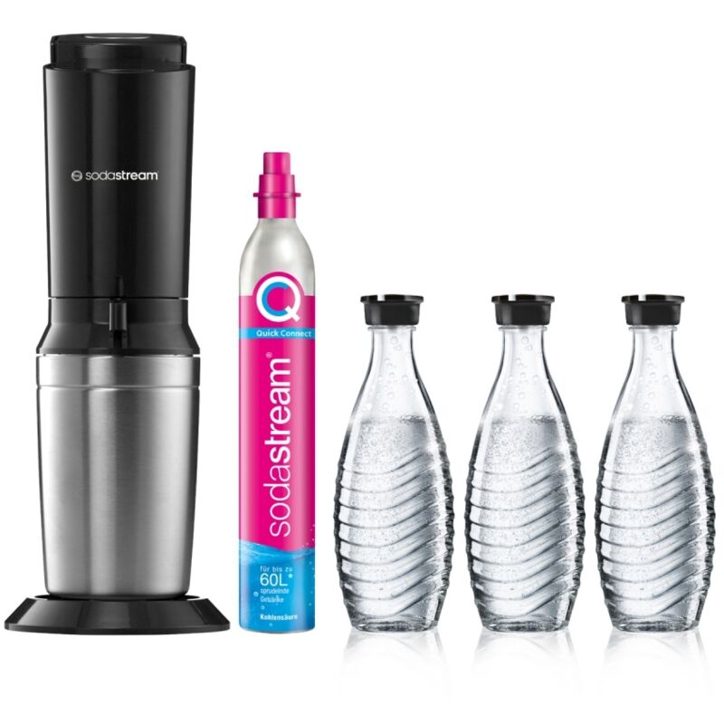 Crystal 3.0 Wassersprudler Vorteilspack mit 3 Glaskaraffen, schwarz 1016413490 - Sodastream