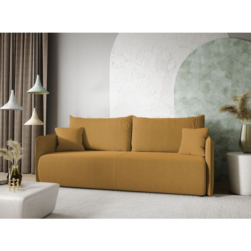 Fun Moebel - Sofa 2-Sitzer mit Schlaffunktion calgary Stoff Curio Senfgelb