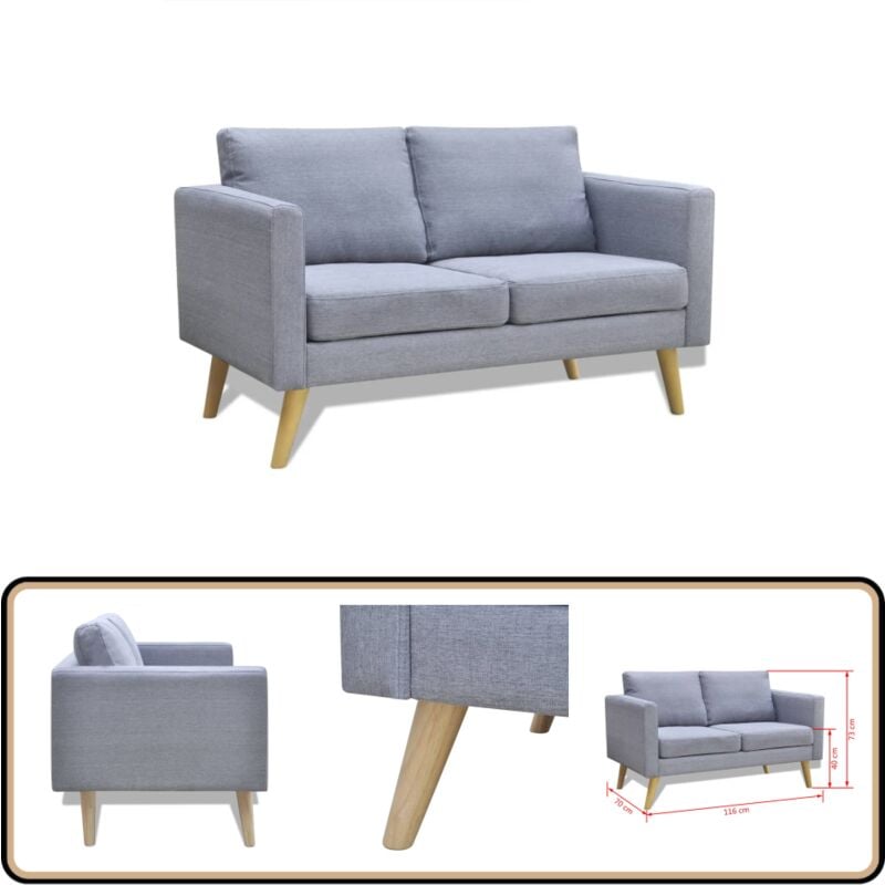 Sofa 2-Sitzer Stoff Hellgrau - Sofas - 2-Sitzer Sofa - Wohncouch - Grau Sofa - Hellgraues Sofa