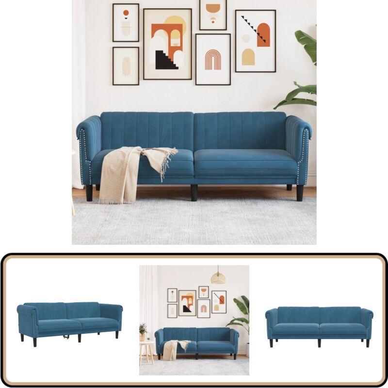 Vidaxl - Sofa 3-Sitzer Blau Samt - Samtsofa - 3-Sitzer Sofa - Wohnzimmersofa - Blau Sofa - Modernes Sofa