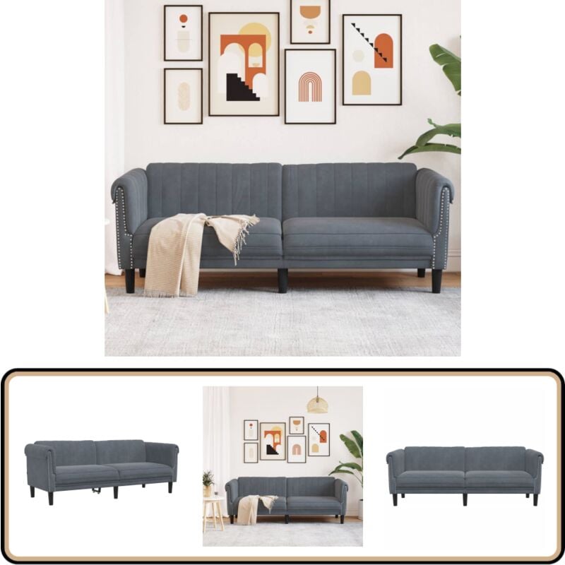 Sofa 3-Sitzer Dunkelgrau Samt - Samtsofa - 3-Sitzer Sofa - Wohnzimmersofa - Grau Sofa - Modernes Sofa