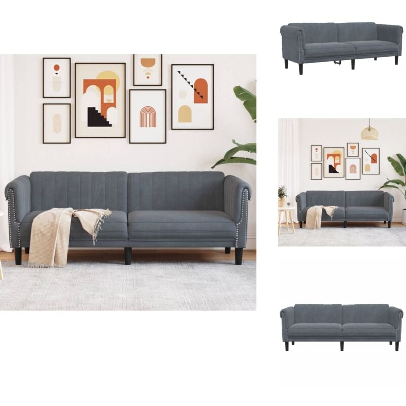 Sofa 3-Sitzer Dunkelgrau Samt - Samtsofa - 3-Sitzer Sofa - Wohnzimmersofa - Grau Sofa - Modernes Sofa