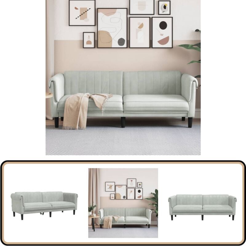 Sofa 3-Sitzer Hellgrau Samt - Samtsofa - Wohnlandschaft - 3er Sofa - Grau Sofa - Gemütliches Sofa