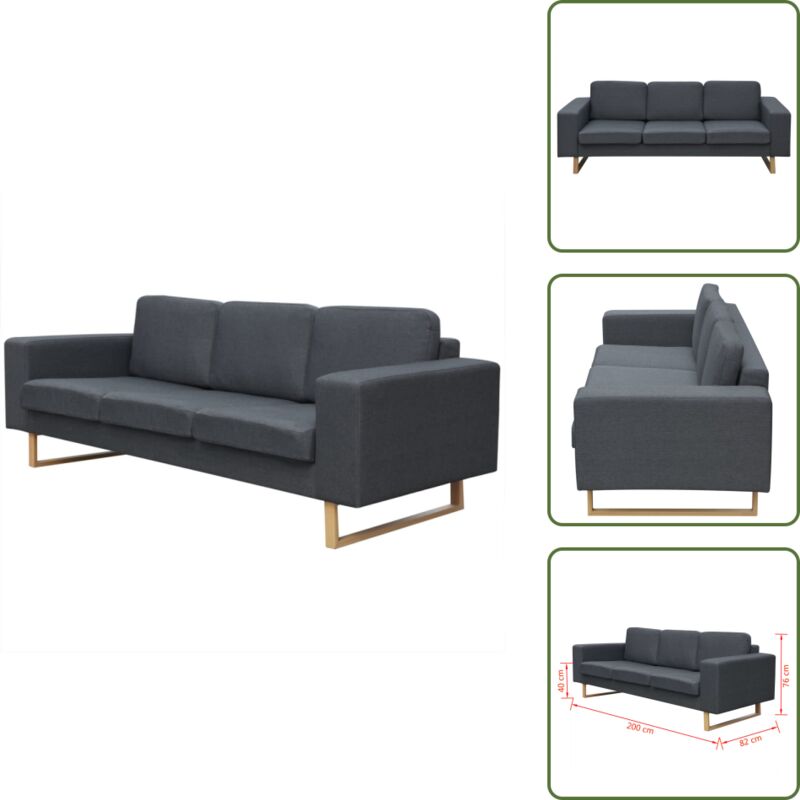 Vidaxl - Sofa 3-Sitzer Stoff Dunkelgrau - Sofas - Wohnlandschaft - 3-Sitzer Sofa - Grau Sofa - Ecksofa