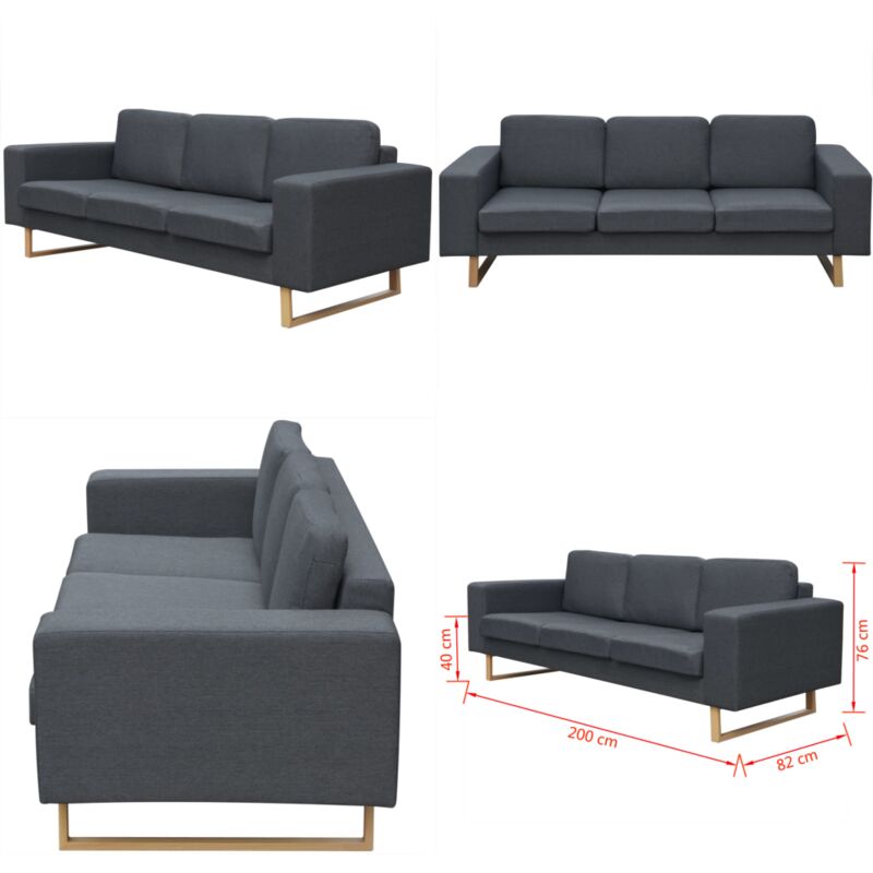Sofa 3-Sitzer Stoff Dunkelgrau - Sofas - Wohnlandschaft - 3-Sitzer Sofa - Grau Sofa - Ecksofa - Home & Living