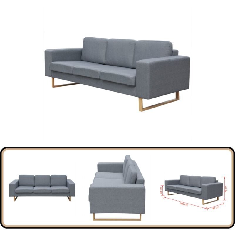 Vidaxl - Sofa 3-Sitzer Stoff Hellgrau - 3-Sitzer Sofa - Wohnlandschaft - Grau Sofa - Gemütliches Sofa - Modernes Sofa