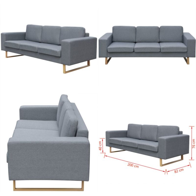 Sofa 3-Sitzer Stoff Hellgrau - 3-Sitzer Sofa - Wohnlandschaft - Grau Sofa - Gemütliches Sofa - Modernes Sofa - Home & Living