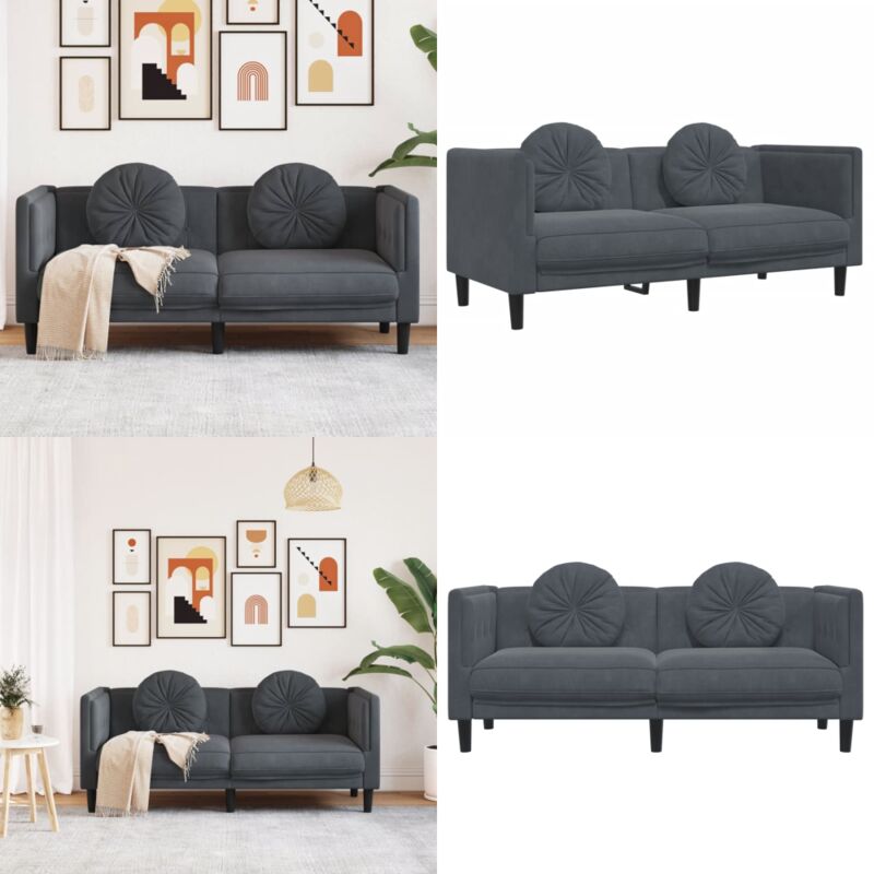 Sofa mit Kissen 2-Sitzer Dunkelgrau Samt - Samtsofa - Wohnzimmersofa - 2-Sitzer Sofa - Grau Sofa - Modernes Sofa - Home & Living