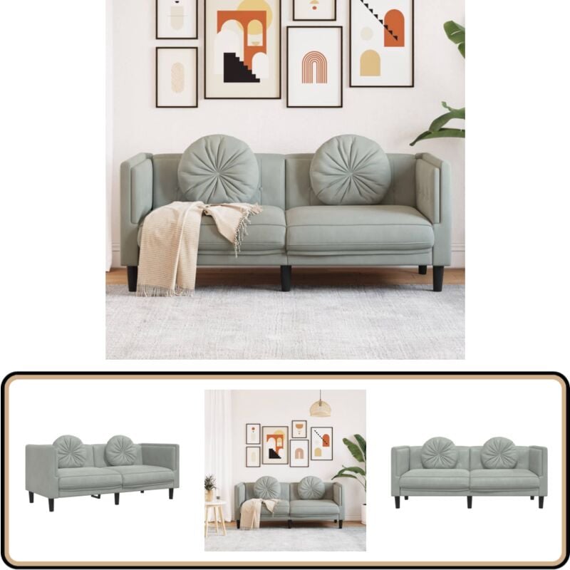 Sofa mit Kissen 2-Sitzer Hellgrau Samt - Samtsofa - Wohnzimmersofa - 2-Sitzer Sofa - Grau Sofa - Modernes Sofa