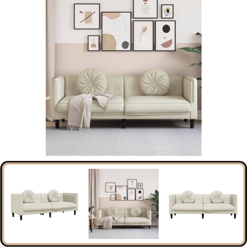 Sofa mit Kissen 3-Sitzer Creme Samt - Samtsofa - Wohnzimmersofa - 3-Sitzer Sofa - Creme Sofa - Modernes Sofa