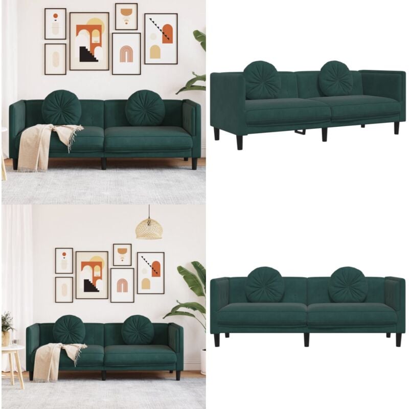 Sofa mit Kissen 3-Sitzer Dunkelgrün Samt - Samtsofa - Wohnlandschaft - 3er Sofa - Dunkelgrünes Sofa - Gemütliches Sofa - Home & Living