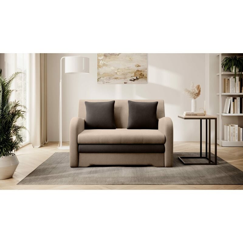 Sofa mit Schlaffunktion und Bettkasten Couch für Wohnzimmer Schlafsofa Sofagarnitur Polstersofa - 130x85x103 cm - amiro (Beige + Braun - Nube 20 + 22