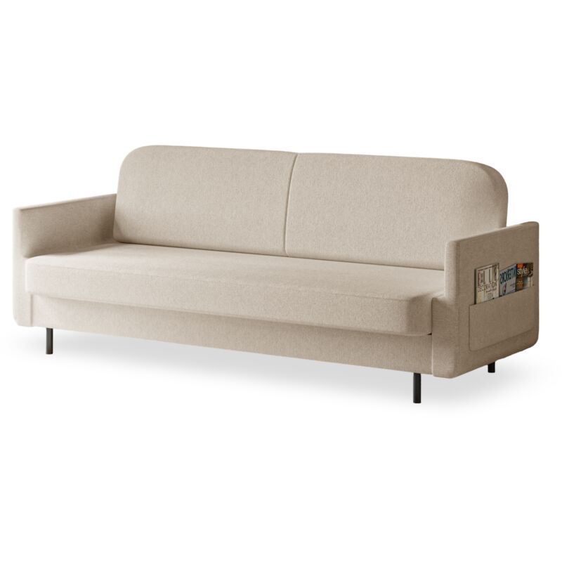 Sofa mit Schlaffunktion und Bettkasten, Polstersofa, Sofagarnitur Wohnlandschaft mit Bettfunktion, Couch für Wohnzimmer - Schlafsofa pouch (Beige