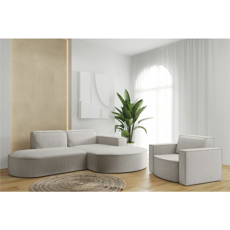 Fun Moebel - Sofa Set 2-teilig Sessel und Ecksofa palma xs Stoff Ascot Pearl Ottomane Rechts
