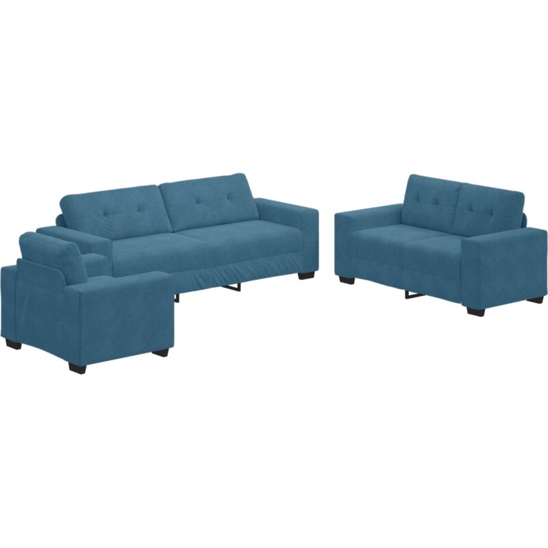 Sofa Set mit Kissen mit Kissen 3 pcs Blau 221 x 78 x 80 cm Samt vidaXL