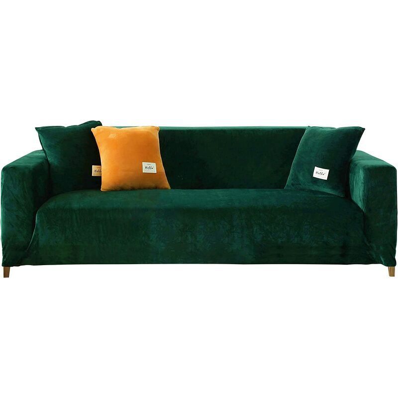 Sofabezug, L-Form, Stretch-Couchbezug, dunkelgrün, weicher Samt-Couchbezug mit elastischem Boden, Möbelschutz für Haustiere und Kinder