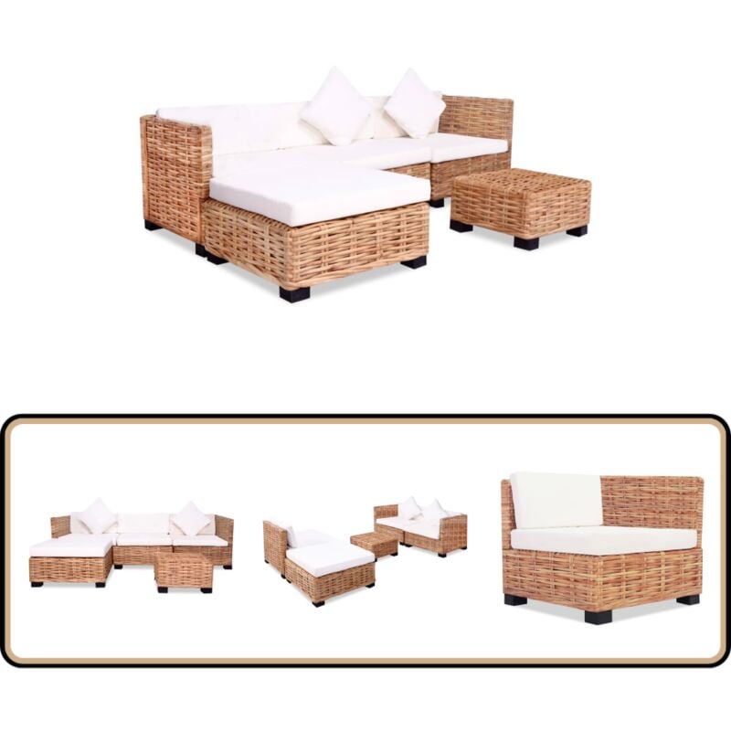 Vidaxl - Sofagarnitur 14-tlg. Natürliches Rattan - Sofagarnitur - Wohnlandschaft - Rattan Möbel - Gartenmöbel - Lounge Set