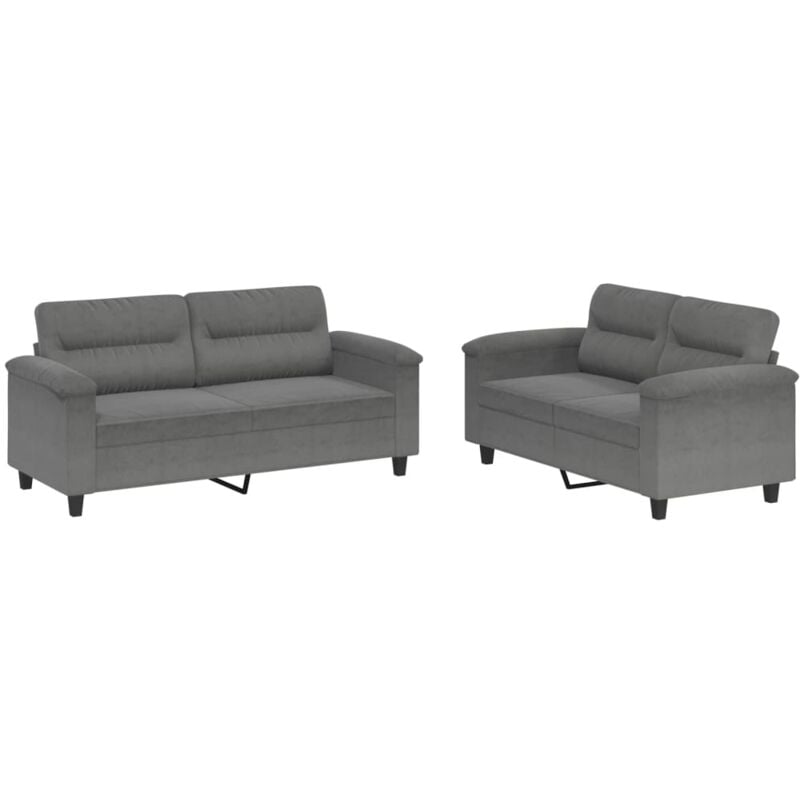 Vidaxl - 2-tlg. Sofagarnitur mit Kissen Dunkelgrau Mikrofasergewebe