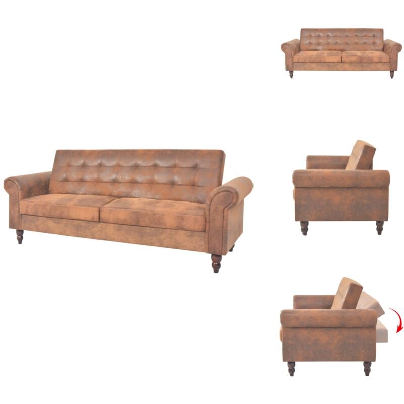Vidaxl - 2-Sitzer Schlafsofa mit Armlehnen Künstliches Wildleder Braun - 2-Sitzer Sofa - Schlafsofa - Chesterfield Sofa - Wohnzimmersofa - Couch