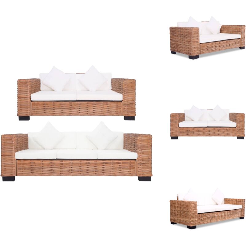 2-tlg. Sofagarnitur mit Auflagen Natur Rattan - Ratten Sofa - Gartenmöbel - Outdoor Möbel - Lounge Sofa - Esszimmertisch