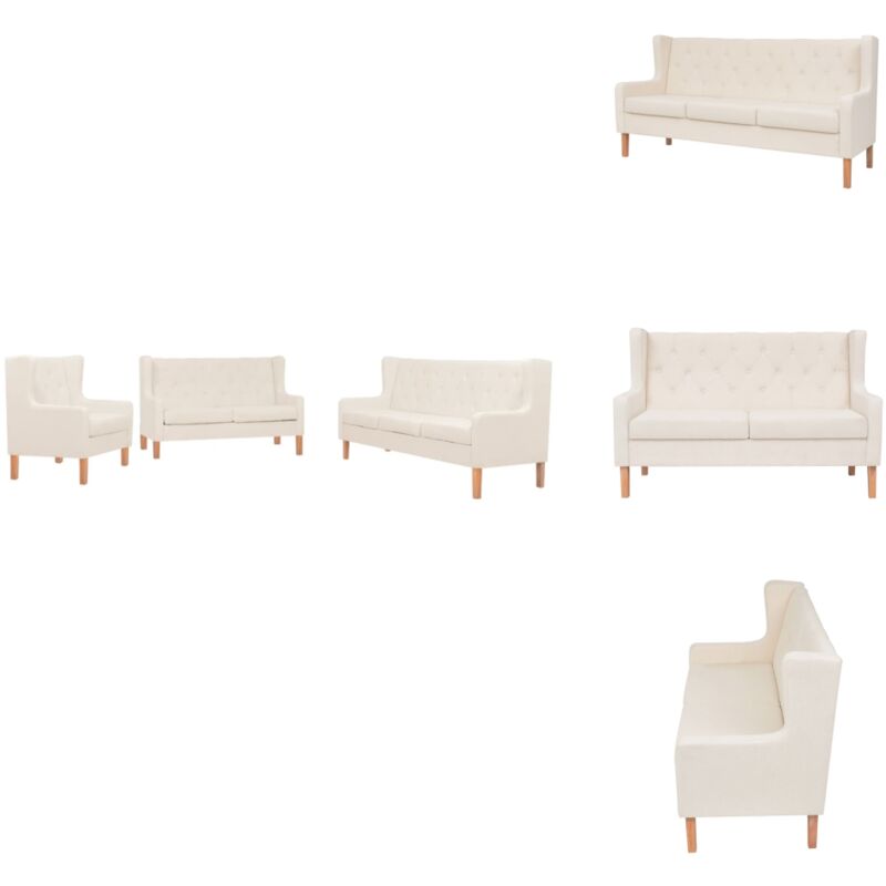 3-tlg. Sofa-Set Stoff Cremeweiß - Komfortables Sofa - Wohnlandschaft - Couch Set - Cremefarbenes Sofa - Lederlook Sofa