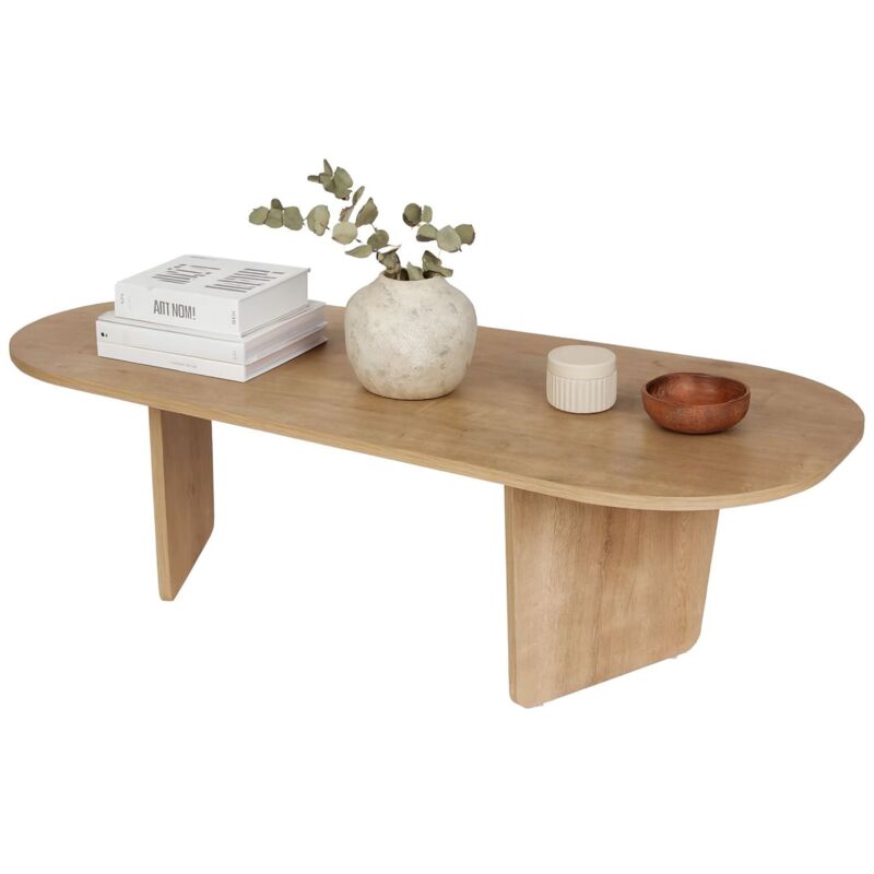 Couchtisch Dozza, Ovalform, Tischplatte aus edlem Holz, Farbe Braun, 130x65x40h cm, Eiche Braun