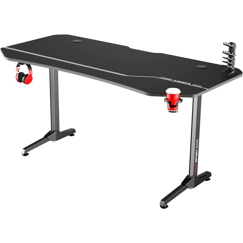 63-Zoll-Gaming-Schreibtisch Computertisch Computer-Gamer-Schreibtisch Pro-Tisch PC-Schreibtisch mit Getränkehalter und großem Mauspad