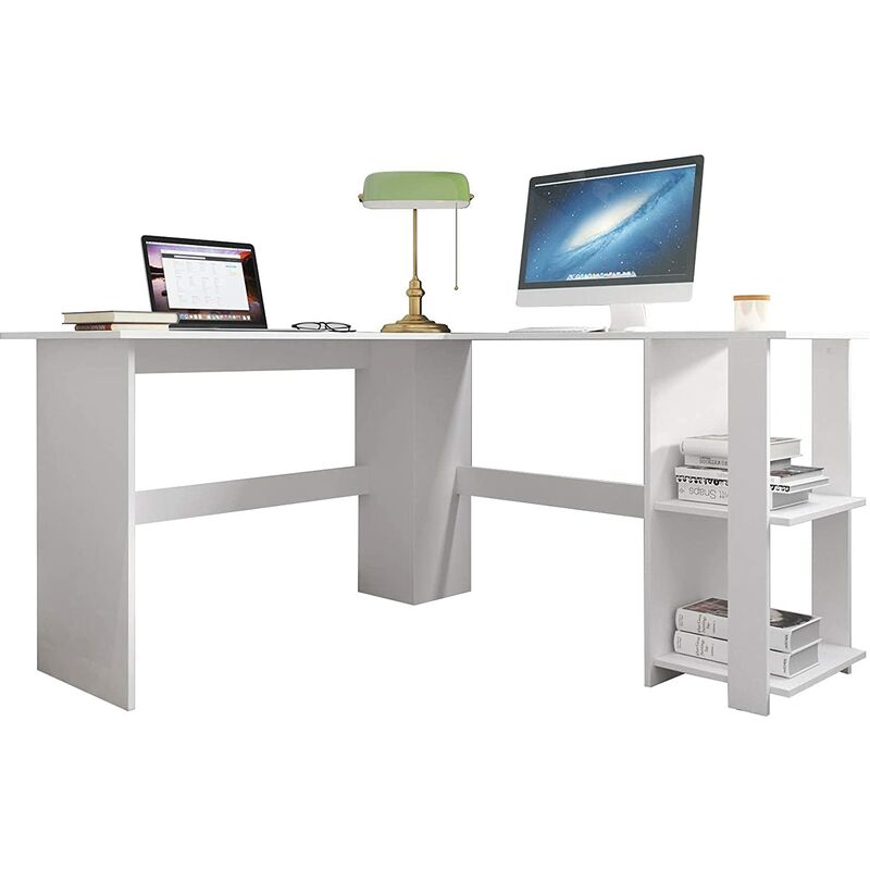 Soges Computertisch L-förmiger Schreibtisch Großer Eckschreibtisch mit 2 Regalen für denHeimarbeitsplatz Konferenztisch PC Workstation 130 cm x 136 cm