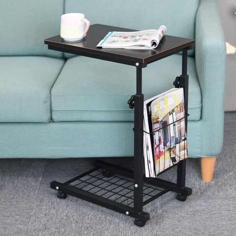 Laptoptisch Beistelltisch Höhenverstellbarer Tisch mit Rollen 48 cm x 30 cm pc Tisch Notebook Sofatisch Beistelltisch für Kaffee/Snack/Aufbewahrung