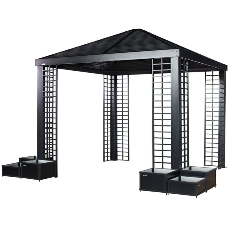 Alu Pavillon Havana 1010 Hardtop Pavillon inkl. Pflanzkübel Schwarz 298x298x294 cm - Sojag