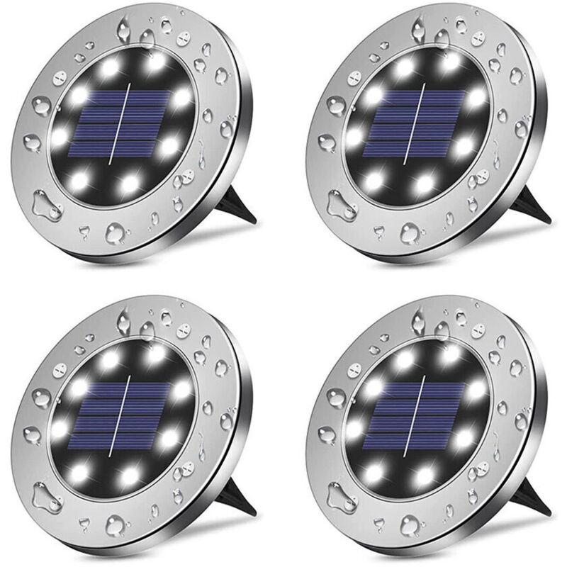 Solar-Außenleuchte, 4-teilige weiße Solar-Bodenleuchte für den Garten, 8 LED wasserdicht IP65 Solar-Außen-Einbaustrahler Beleuchtung