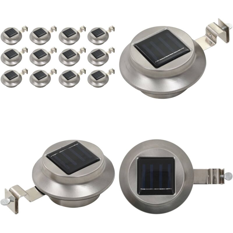 Solar-Außenleuchten 12 Stk. led Rund 12 cm Weiß - Solarlaterne - Außenscheinwerfer - Gartenbeleuchtung - LED-Beleuchtung - Solarbetriebene Lampen