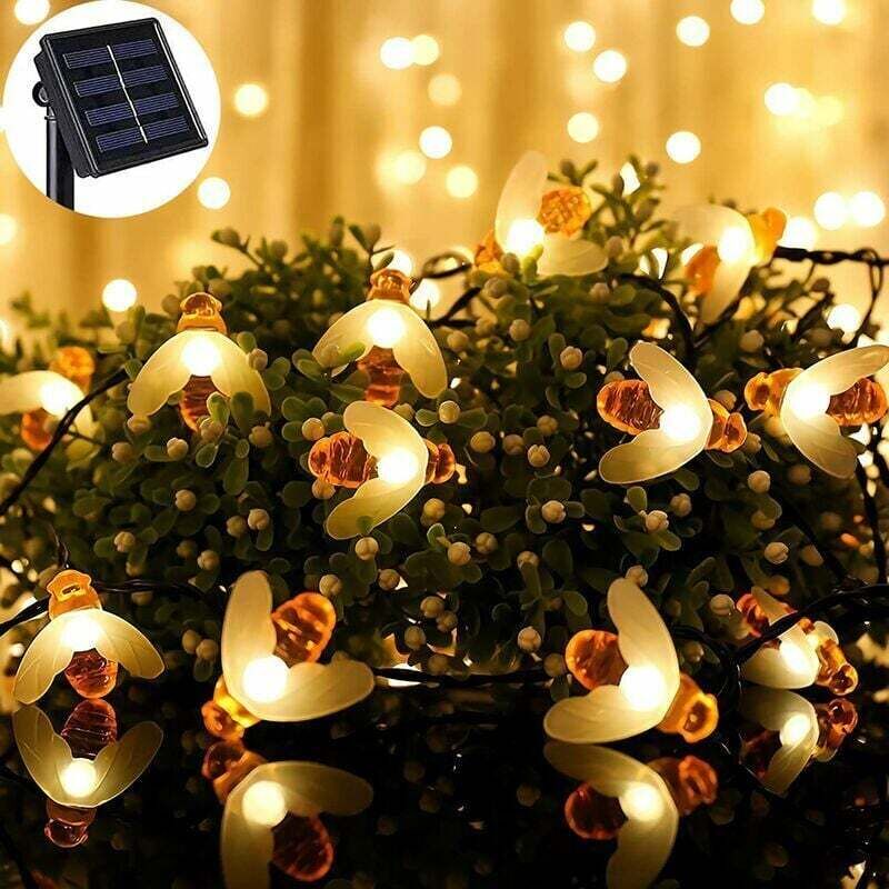 Solar-Bienen-Lichterkette, 20 LEDs, 5 m, Solar-Bienen-Lichterkette, 8 Modi, Kupferdraht, wasserdicht, für den Außenbereich, für Garten, Terrasse,