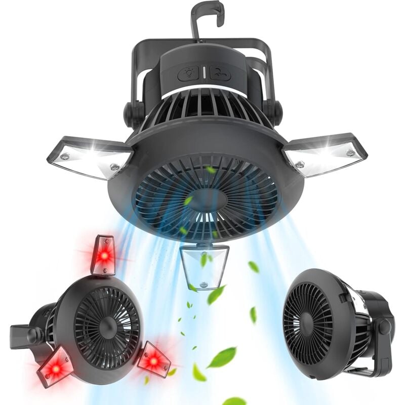 Solar-Camping-Ventilator, tragbar, leicht, Camping-Ventilator mit wiederaufladbarem Zelt-Ventilator für Zelt, Solar-Ventilator mit Aufhängehaken,