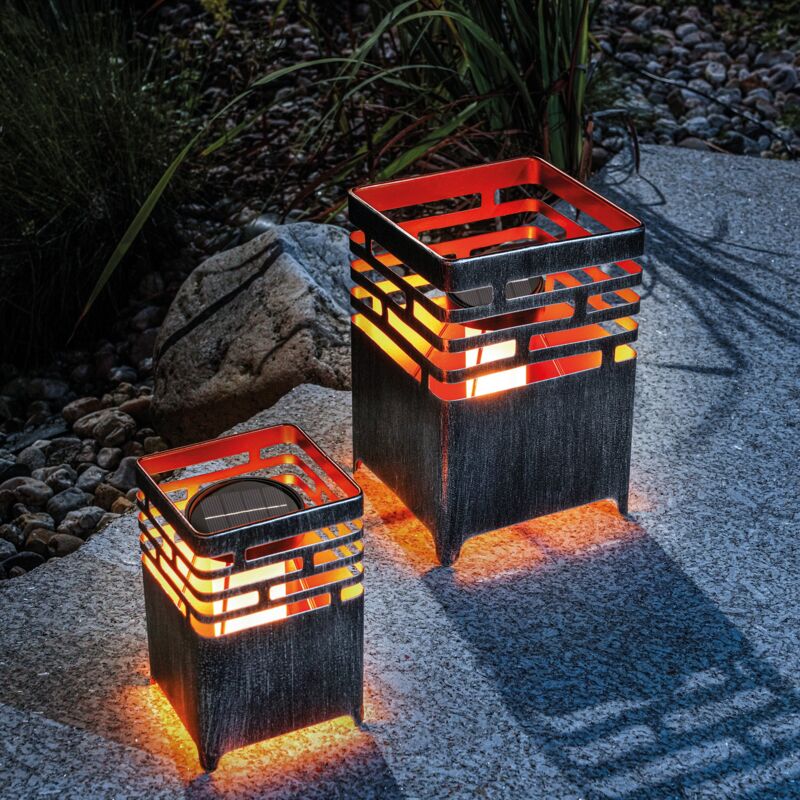 Solar Feuerstelle Lagos im 2er-Set metall wetterfest outdoor 102786 - Esotec