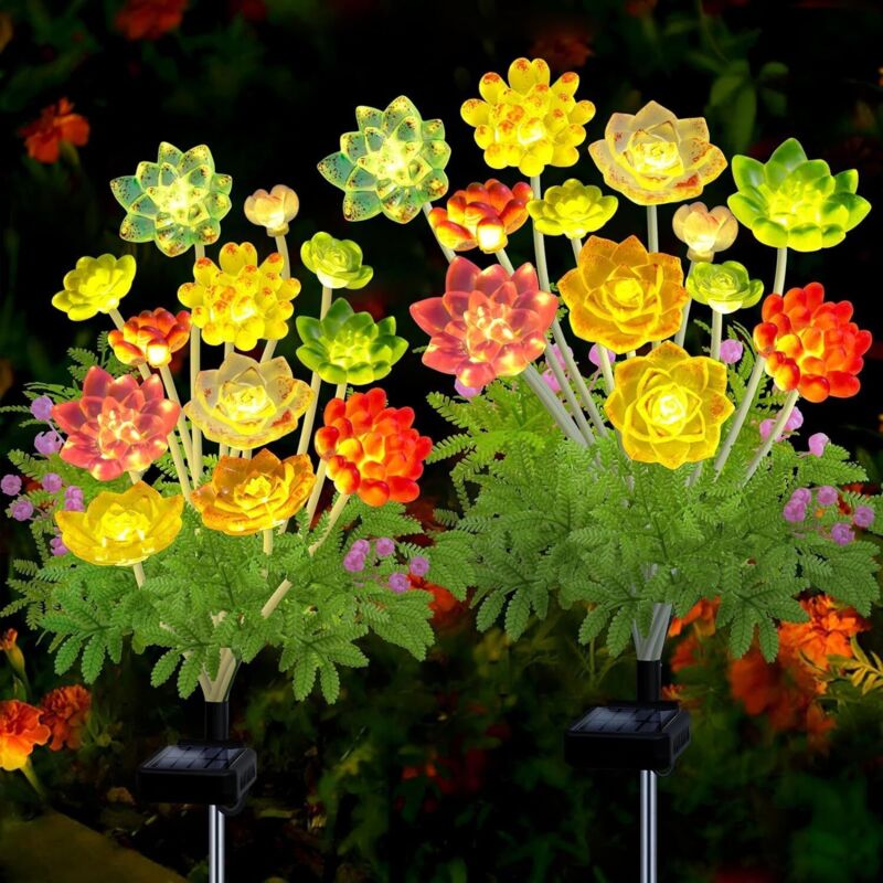 Solar Garten Lichter im Freien, Succulent Solar Lichter, Garten Geschenke für Frauen, Succulent Plant Yard Decor wasserdicht für Rasen Patio Pathway