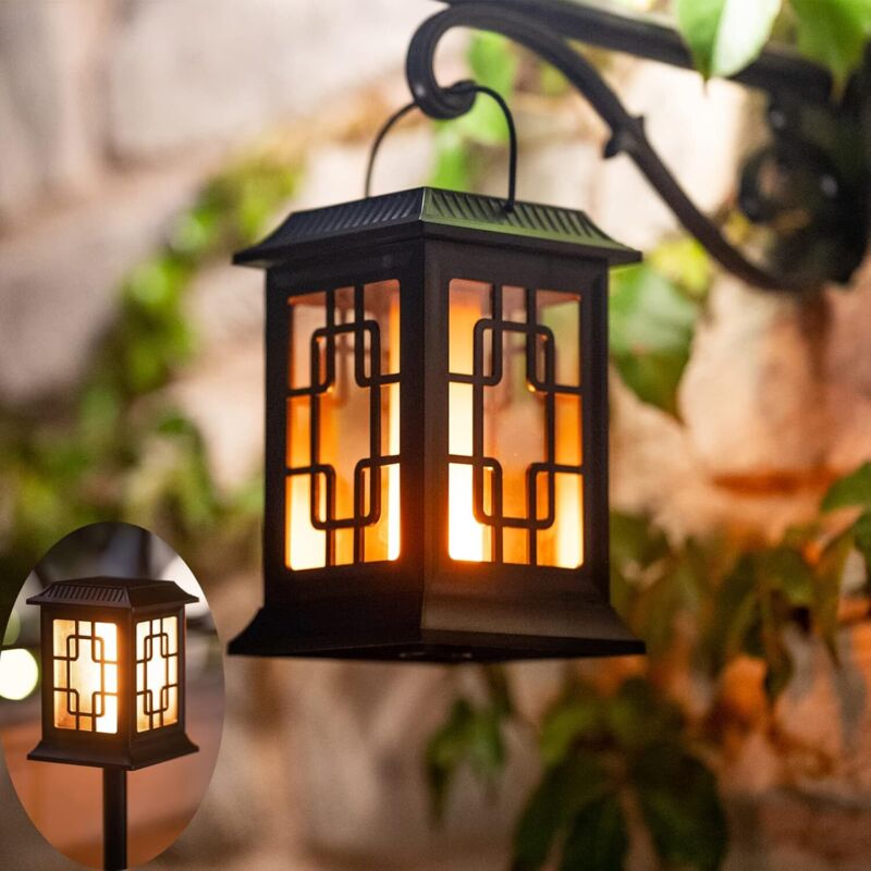 Solar-Gartenleuchte, Solar-Gartenlaterne mit zwei Betriebsmodi: Blinkend/Warmlicht, Solar-Gartenfackel für die Gartendekoration