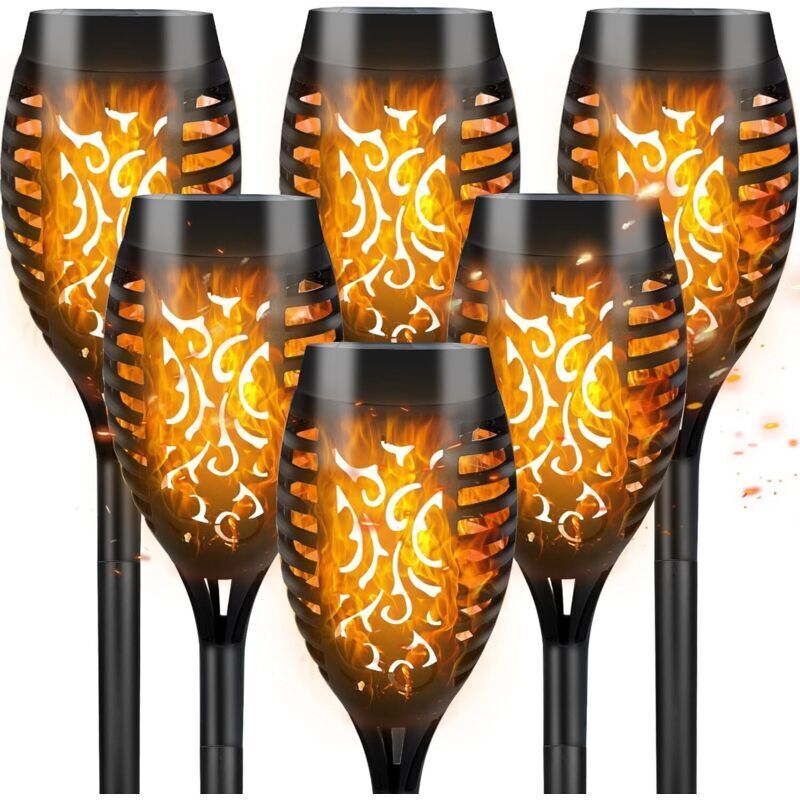 Solar-Gartenleuchten für den Außenbereich, 6-teiliges Set mit 12 LED-Solar-Gartenleuchten mit realistischem Flammeneffekt, wasserdichte Solar-Fackel