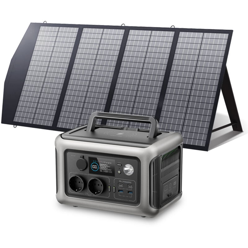 Allpowers - Portable Power Station Solar Generator With 140W Solar Panel for Garden Party Travel Camping Motorhome Emergency R600