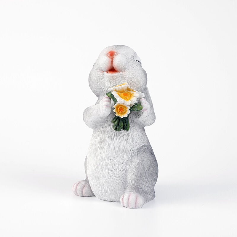 Solar-Kaninchen-Gartenstatuen, Hase mit Blumen umarmen Solarlampe Deko Bunny Figur Dekoration Zimmer Garten Lustig Geschenke, Valentinstag Jahrestag