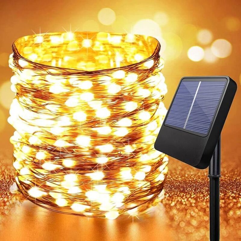 Solar-Lichterkette – 12 m, 100 LEDs – Wasserdicht – Für Garten, Terrasse, Weihnachtsbaum und Partydekoration