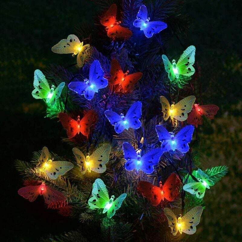 Solar-Lichterkette, 20 LEDs, Schmetterling, 4,8 m, mehrfarbig, wasserdicht, Solar-Lichterkette, Solarlicht für draußen, Party (20 LED)