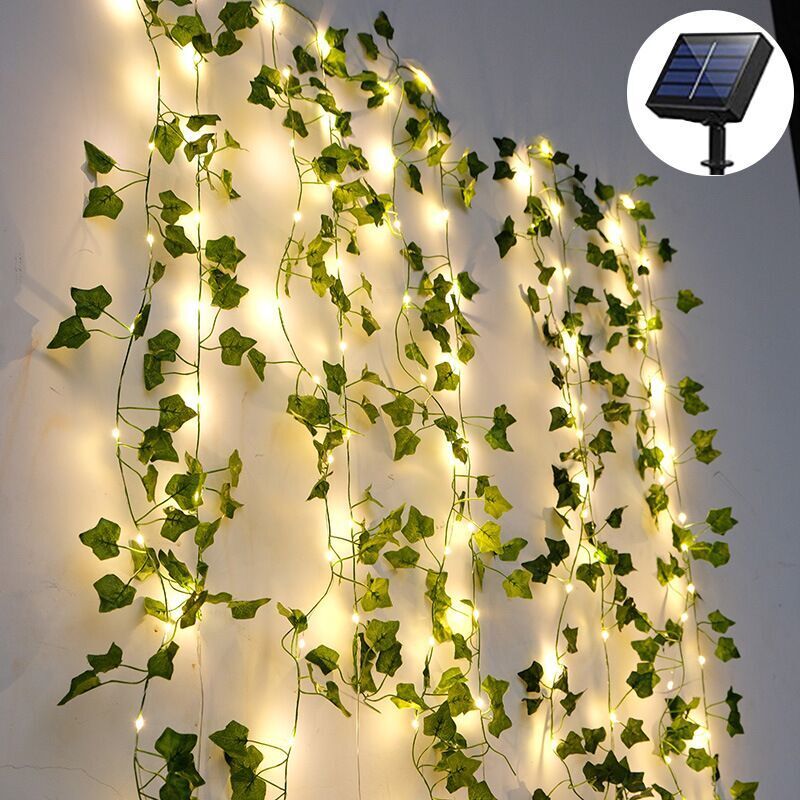 Solar-Lichterkette für den Außenbereich, 2 m, 20 LEDs, künstliche Efeu-Solar-Lichterkette