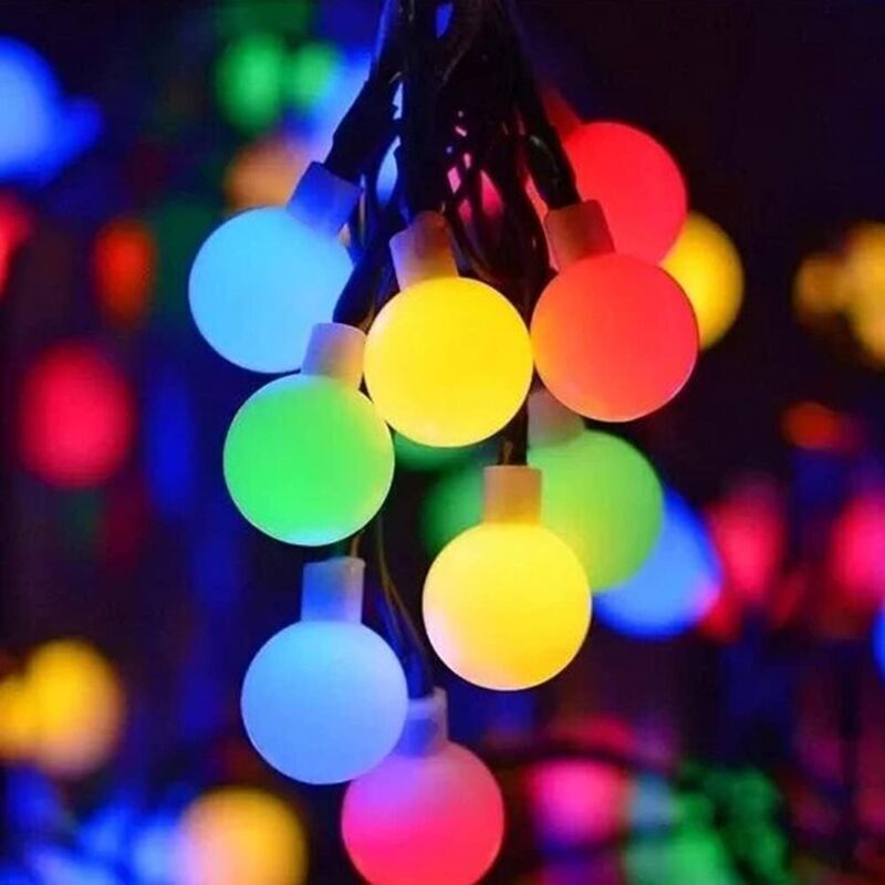 Solar-Lichterkette für den Außenbereich, runde Perlen, 8 Modi, solarbetriebene Lichterkette für Garten, Hof, Hochzeit, Party-Dekoration (bunt, 7 m,