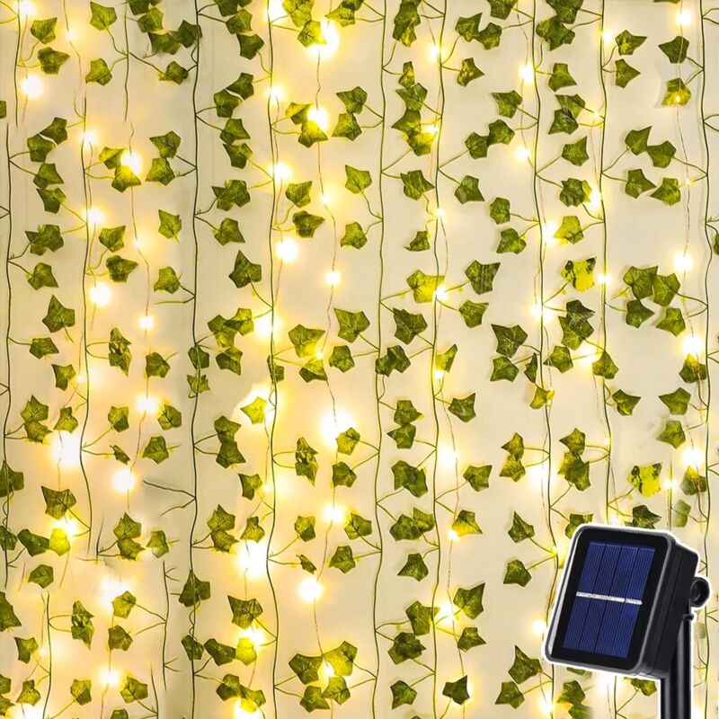 Solar-Lichterkette für den Garten, 10 m, 100 LEDs, künstliche Efeu-Lichterkette, 8 Modi, wasserdichte Außenterrassendekoration für Garten, Balkon,