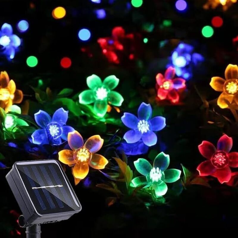 Solar-Lichterkette, Kirschblüten-Lichterkette, 50 LEDs, 8 Modi, wasserdicht, für den Außenbereich, Garten, Weihnachten, Terrasse, Innendekoration,