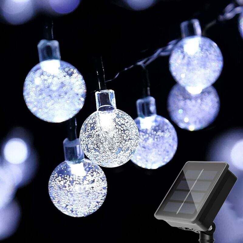 Solar-Lichterkette, kleine Kristallkugel, Lichterkette für den Außenbereich, 20 LEDs, 5 Meter, 8 Beleuchtungsmodi (weißes Licht)