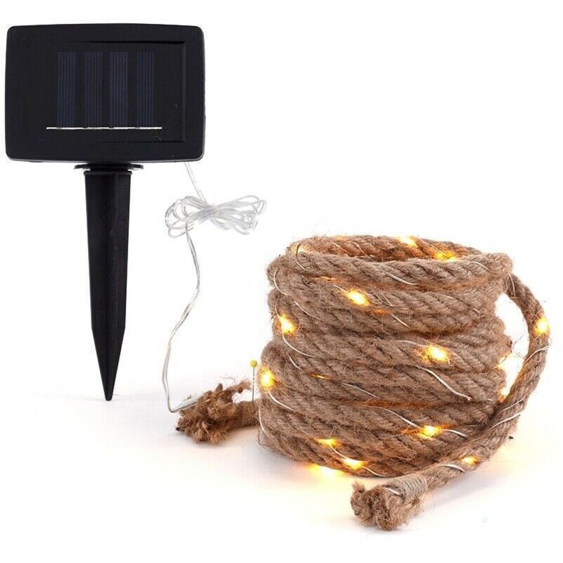 Solar Lichterkette Seil Garten, IP65 Fairy Solar Rope Lights mit 100 LEDs für Außenbereich Garten Terrasse Balkon Deko, 500cm Sisal Star Illuminated